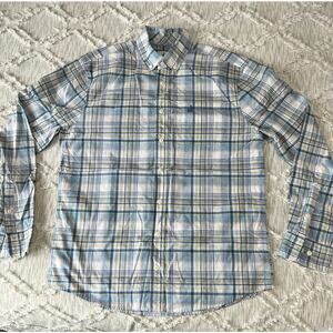 Johnnie-O Plaid Blue Pink Yellow Hangin’ Out Button Up Shirt Size Medium